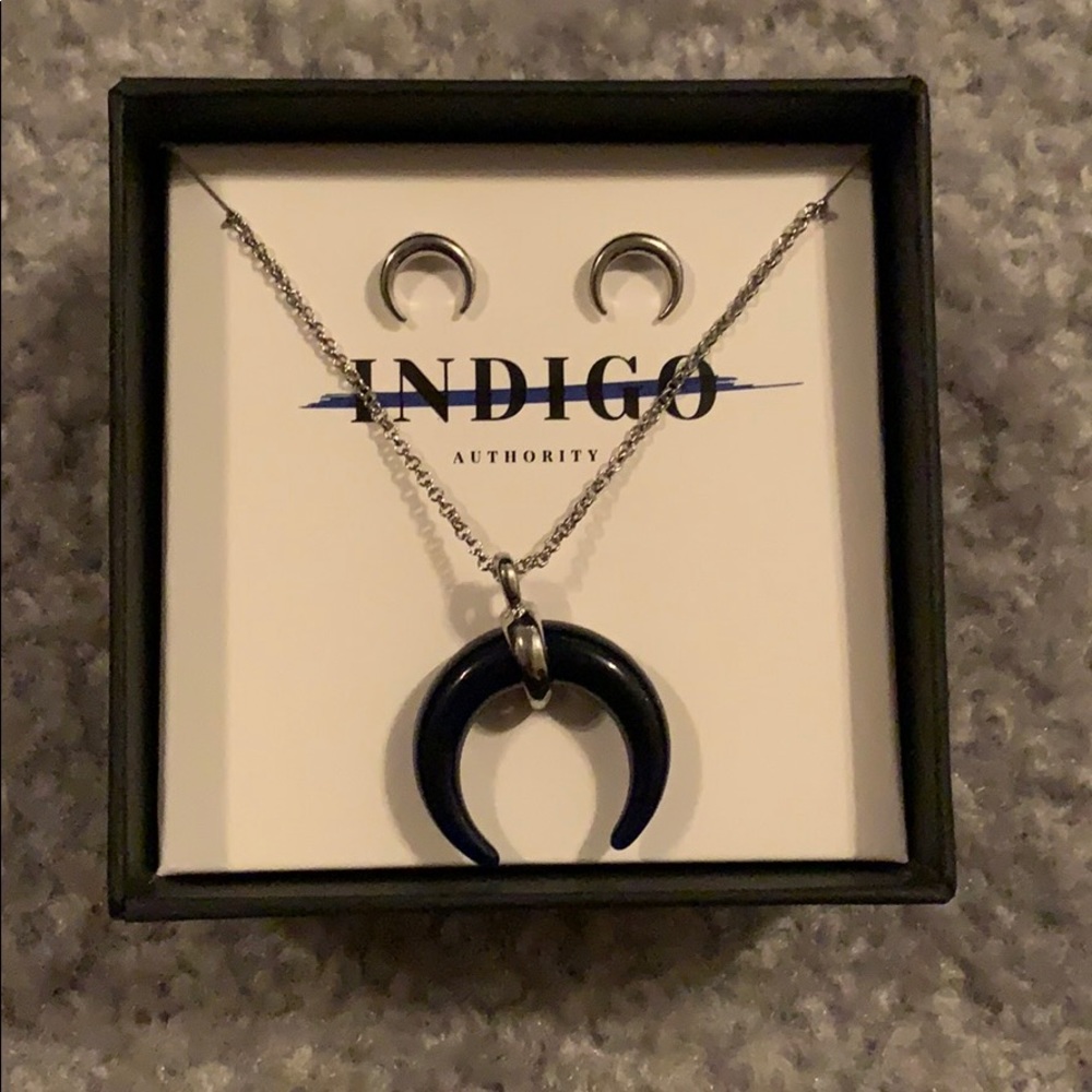 Indigo Authority Crescent Necklace and Earrings